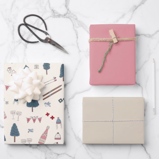 Apres Ski Lover Winter Pink Champagne Geschenkpapier Set (Vorderseite)