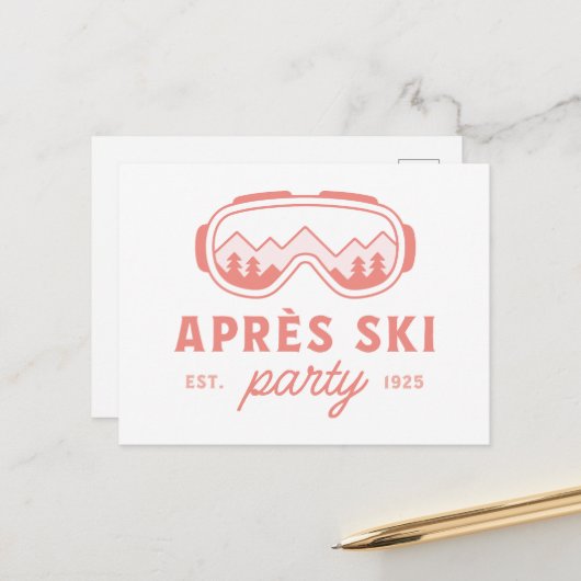 Apres ski party skiing girls night pink aesthetic postkarte (Vorderseite/Rückseite Beispiel)