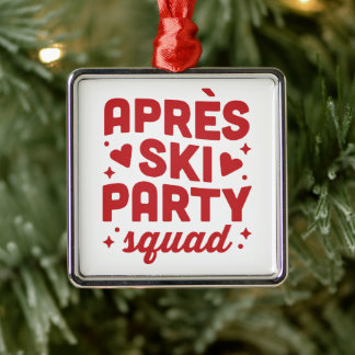 Apres ski party skiing holiday red retro aesthetic ornament aus metall