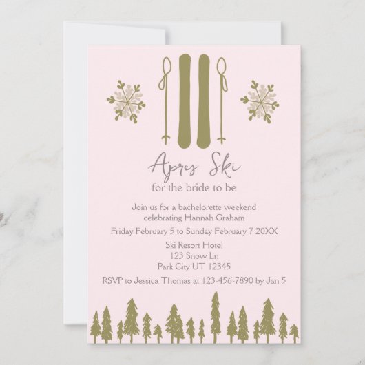 Apres Ski Pink Junggeselinnen-Abschied Weekend Einladung (Vorderseite)