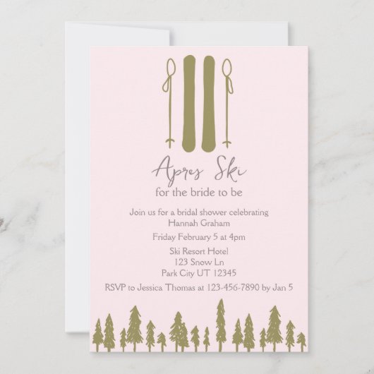 Apres Ski Pink Winter Brautparty Einladung (Vorderseite)