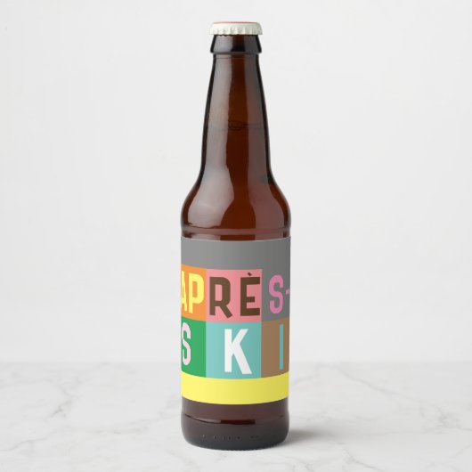 Après-ski Retro-Skier-Farbblock Bierflaschenetikett (Vorderseite)
