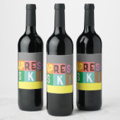 Après-ski Retro-Skier-Farbblock Weinetikett (Flaschen)