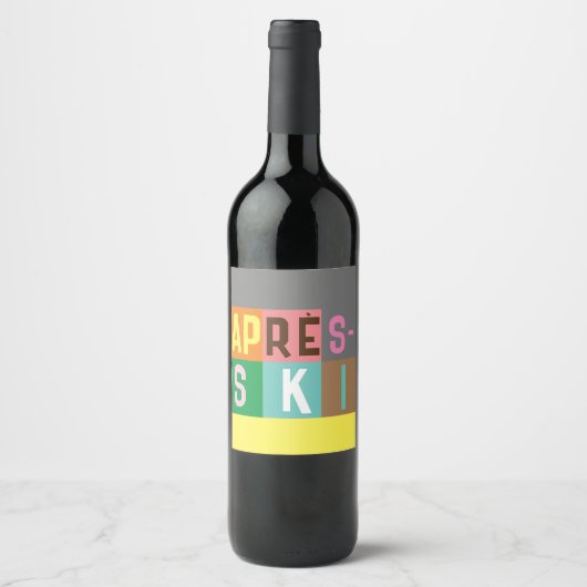 Après-ski Retro-Skier-Farbblock Weinetikett (Vorderseite)