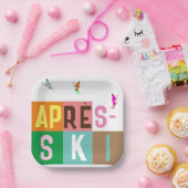 Après-ski Retro Skiers - Farbblock Pappteller (Party)