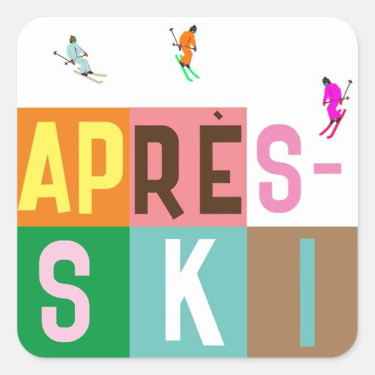 Après-ski Retro Skiers - Farbblock Quadratischer Aufkleber (Vorderseite)