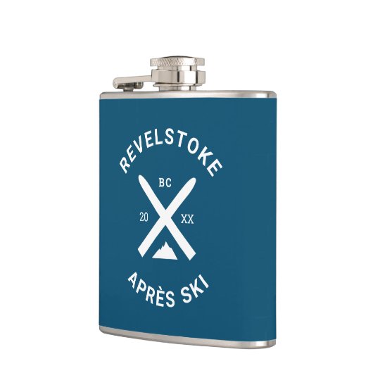 Après Ski Revelstown Mountain Crossed Skis Wappen Flachmann (Links)