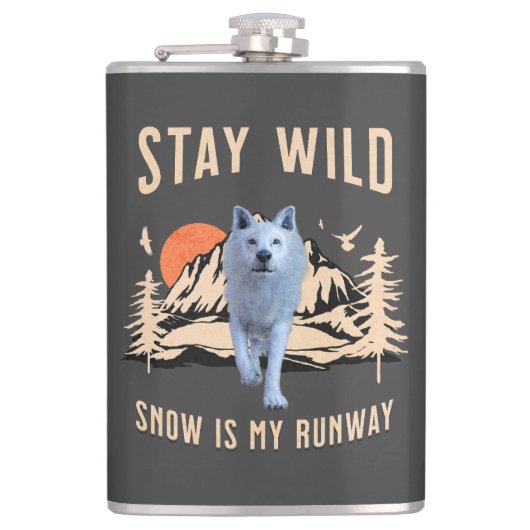 Après Ski Snow Runway Wolf Art Flachmann (Vorderseite)