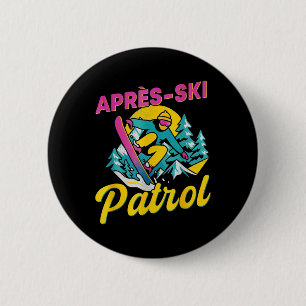 Après-Ski-Streife lustig Retro-Snowboard und Ski-P Button
