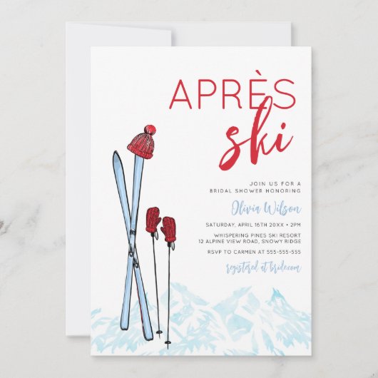 Apres Ski Watercolor Winter Brautparty Einladung (Vorderseite)