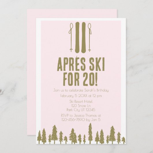 Apres Ski Winter 20. Geburtstag Einladung (Vorne/Hinten)