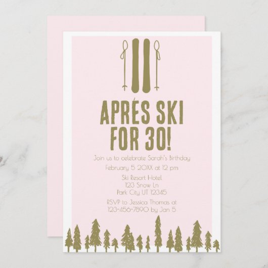Apres Ski Winter 30. Geburtstag Einladung (Vorne/Hinten)