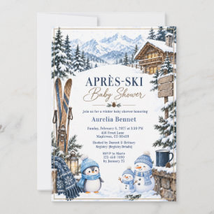 Apres Ski Winter Baby Shower Mountain Schnee Pingu Einladung