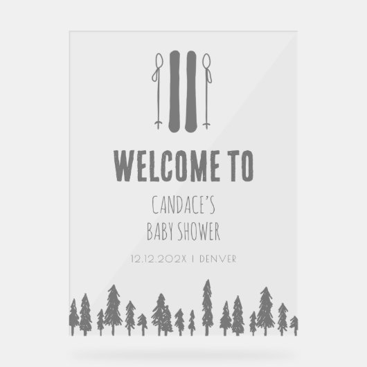 Apres Ski Winter Thema Silver Baby Dusche Willkomm Acrylschild (Vorderseite)