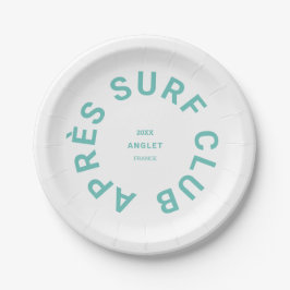 Après Surf Club Türkis Surfer Soziales Wappen Pappteller