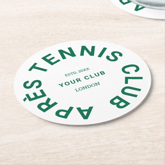 Après Tennis Club Custom Green Wappen Runder Pappuntersetzer (Angewinkelt)