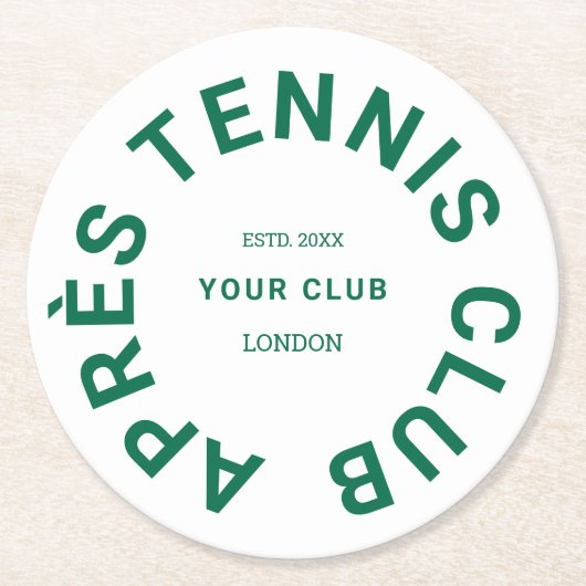 Après Tennis Club Custom Green Wappen Runder Pappuntersetzer (Vorderseite)