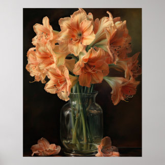 Apricot Amaryllis Blume Art Print Poster