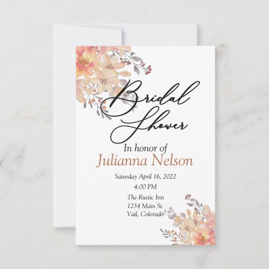 Apricot Aquarell Blüteneinladung Einladung (Vorderseite)