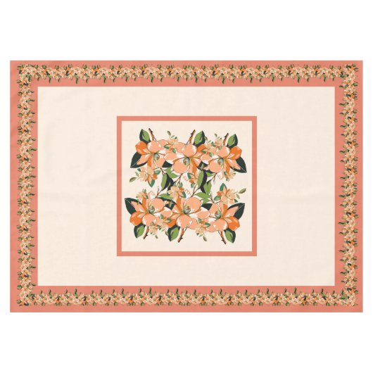 Apricot Azalea auf Creme 60" x 84" Tablette Tischdecke (Vorderseite (Horizontal))