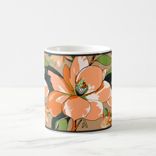 Apricot Azalea auf Tan Kaffeetasse (Mittel)