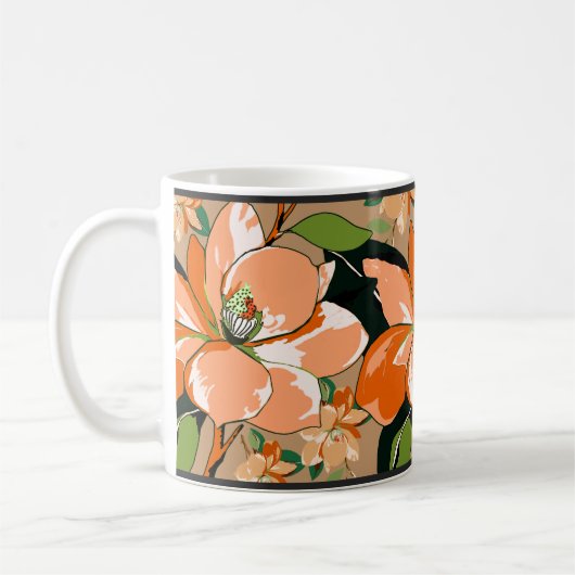 Apricot Azalea auf Tan Kaffeetasse (Links)