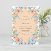Apricot Blue Charming Spring Wedding Einladung (Stehend Vorderseite)