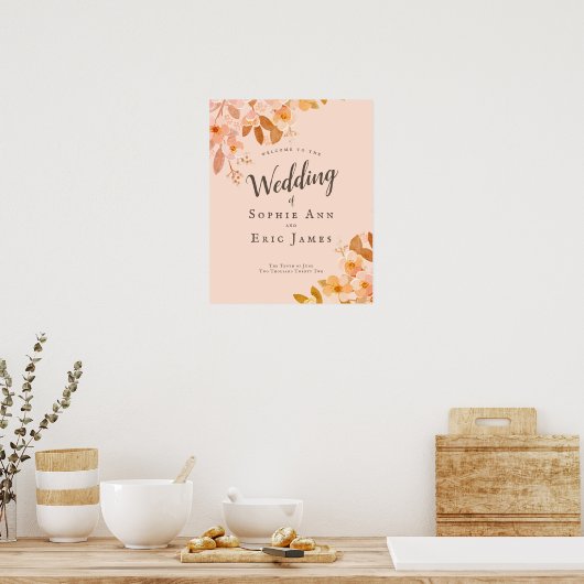 Apricot Blush Bloral Wedding Welcome Empfang Poster (Küche)