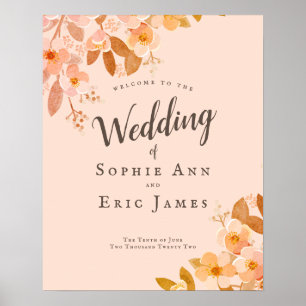 Apricot Blush Bloral Wedding Welcome Empfang Poster