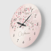 Apricot Cherry Blossom Monogramm Große Wanduhr (Winkel)