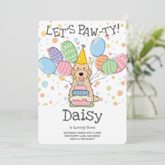 Apricot Cockapoo Cavapoo Dog Birthday Party Einladung (Stehend Vorderseite)