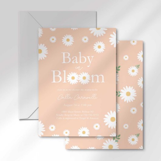 Apricot Daisy Baby in Bloom Baby Dusche Einladung