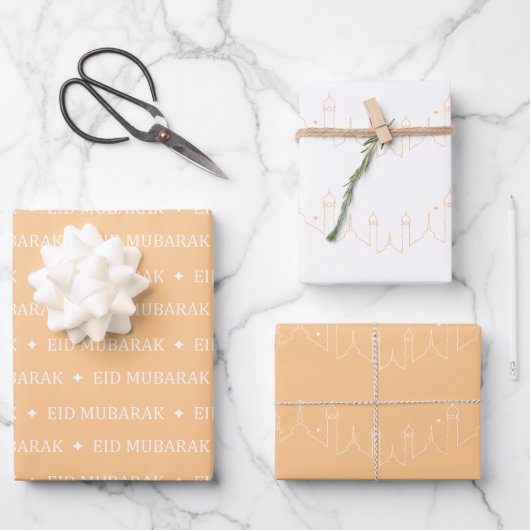 Apricot Eid Mubarak Masjid Muster Design Geschenkpapier Set (Vorderseite)