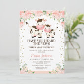 Apricot Floral Heard News Cow Baby Dusche Einladung (Stehend Vorderseite)