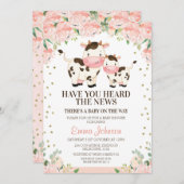 Apricot Floral Heard News Cow Baby Dusche Einladung (Vorne/Hinten)