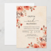 Apricot florale Hochzeit Einladung (Vorne/Hinten)