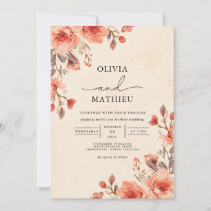 Apricot florale Hochzeit Einladung