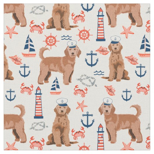 Apricot Golden Doodle nautisch Stoff (Nahaufnahme)