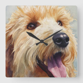 Apricot golden doodle watercolor quadratische wanduhr