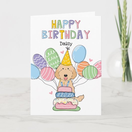 Apricot Labradoodle Hund Happy Birthday Card Karte (Vorderseite)