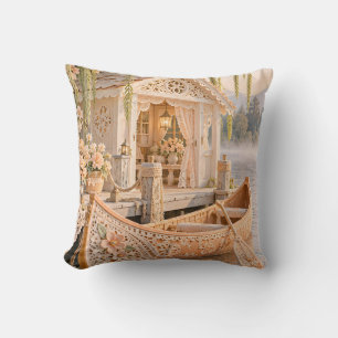 Apricot-Lace-Kanue am Seeufer-Cottage Kissen