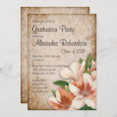 Apricot Lilies Vintager Abschluss Einladung (Vorne/Hinten)