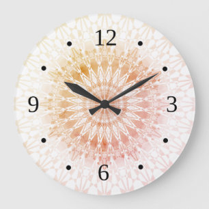 Apricot Mandala Geometric Große Wanduhr