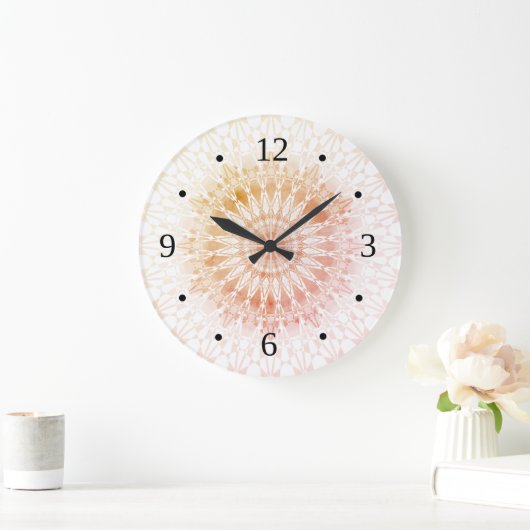 Apricot Mandala Geometric Große Wanduhr (Zuhause)