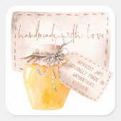 Apricot-Marmelade-Label hausgemacht mit Liebe Quadratischer Aufkleber (Vorderseite)