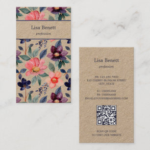 Apricot Mauve Blume Kraft Business Card Visitenkarte