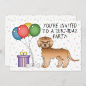 Apricot Mini Goldendoodle Cartoon Dog - Geburtstag Einladung (Vorne/Hinten)