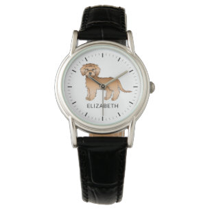 Apricot Mini Goldendoodle Cartoon Dog & Name Armbanduhr