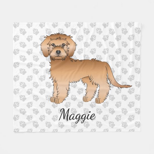 Apricot Mini Goldendoodle Cartoon Dog & Name Fleecedecke (Vorderseite (Horizontal))