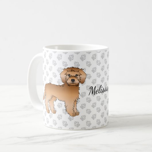 Apricot Mini Goldendoodle Cartoon Dog & Name Kaffeetasse (Vorderseite Links)